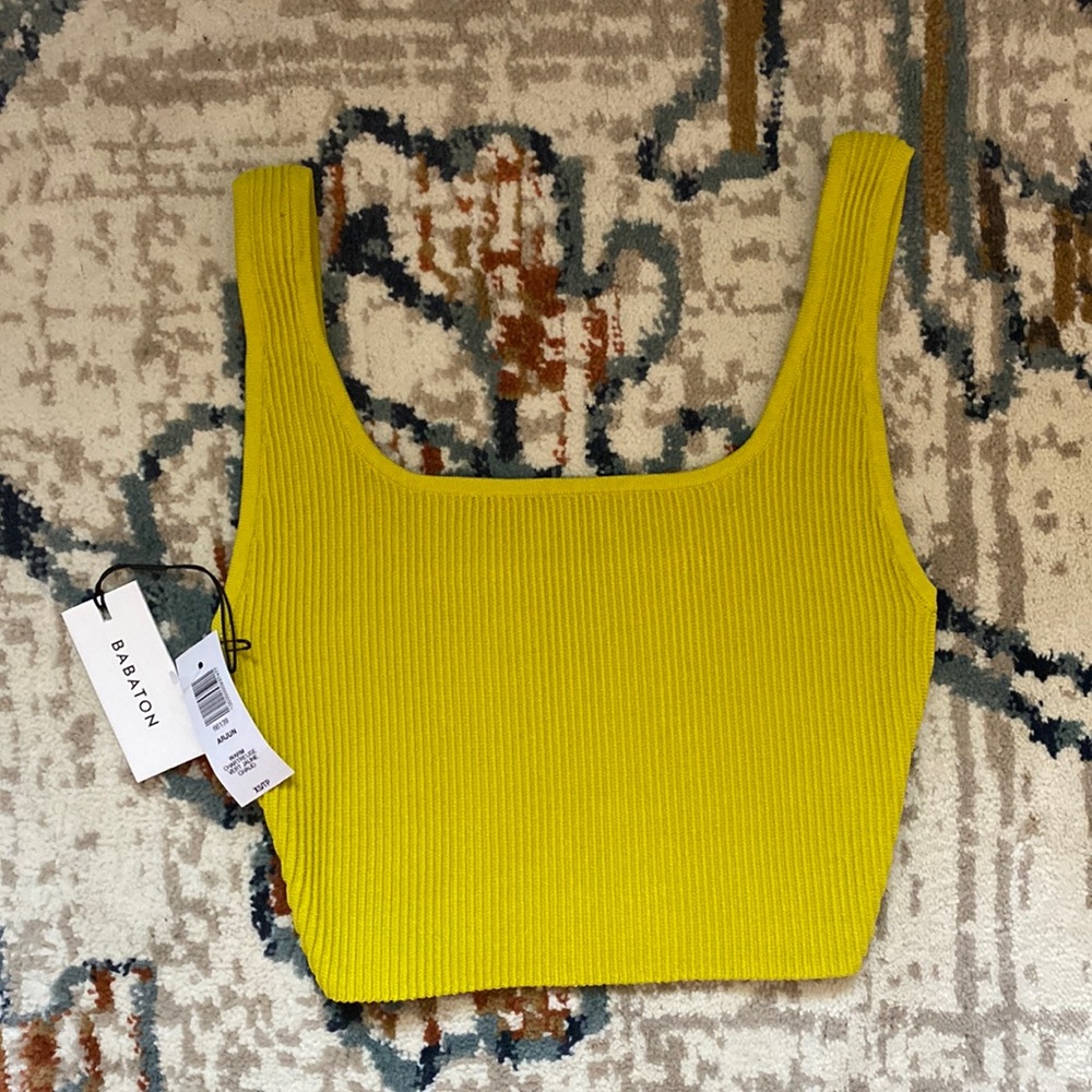 NWT Aritzia Babaton sculpt knit Arjun crop top tank in warm chartreuse XS